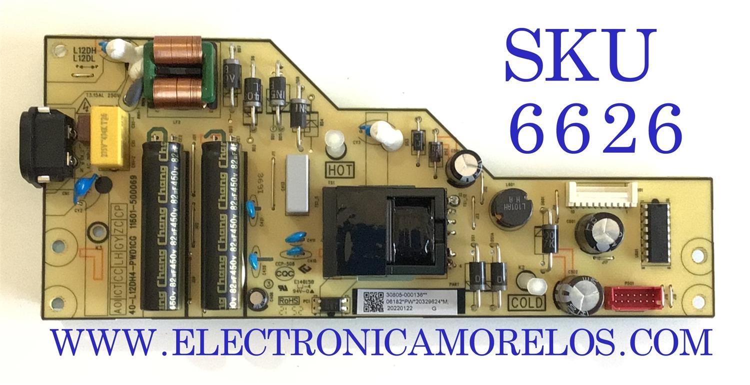 FUENTE PARA TV TCL / NUMERO DE PARTE 30805-000136 / 40-L12DH4-PWD1CG / 11601-500069 / 20329624 / PANEL LVU430NDEL / MODELOS 43S431 / 43S455 / 43S451 / 43S453